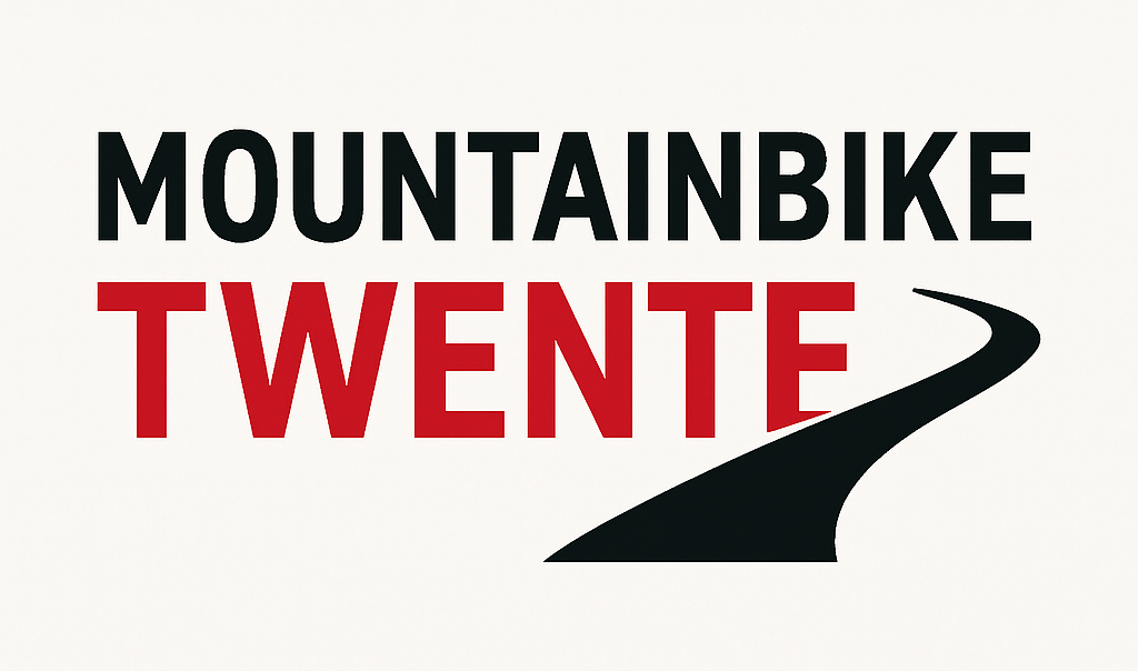 Logo van Mountainbike Twente met rood-zwart woordmerk en wegmotief